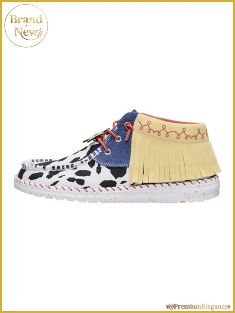 HEYDUDE Wendy Mid Jessie Ankle Boot Suede Fringe Cowprint Denim Toy Story